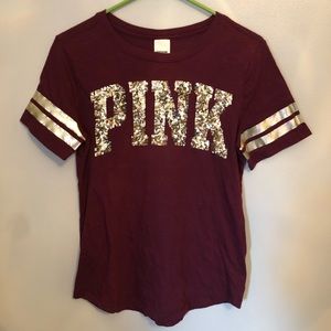 PINK Victoria’s Secret Maroon Gold Sequence Top